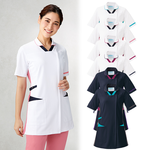 996 カゼン ナースウェア スクラブ 女性用 半袖 襟付き 工業洗濯可 制
