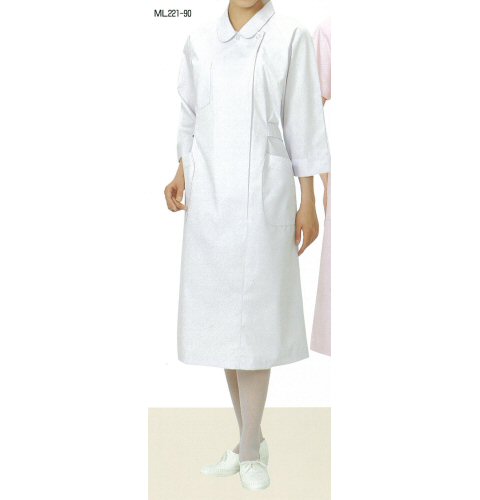 <お買い得>ML221看護衣ステンカラー横掛けファスナー型ラグラン袖(七分袖)