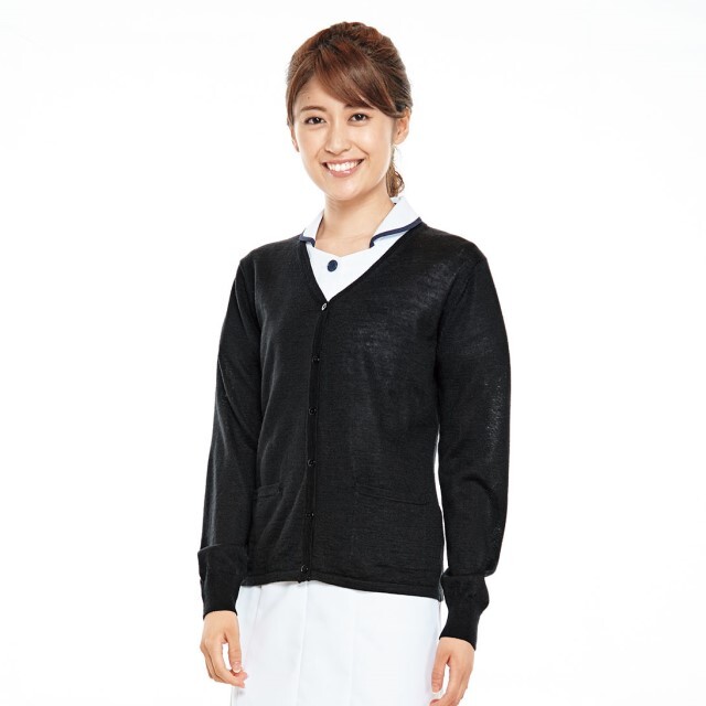 A303 フォーク ナースウェア カーディガン 女性用 ウール混 あたたかい