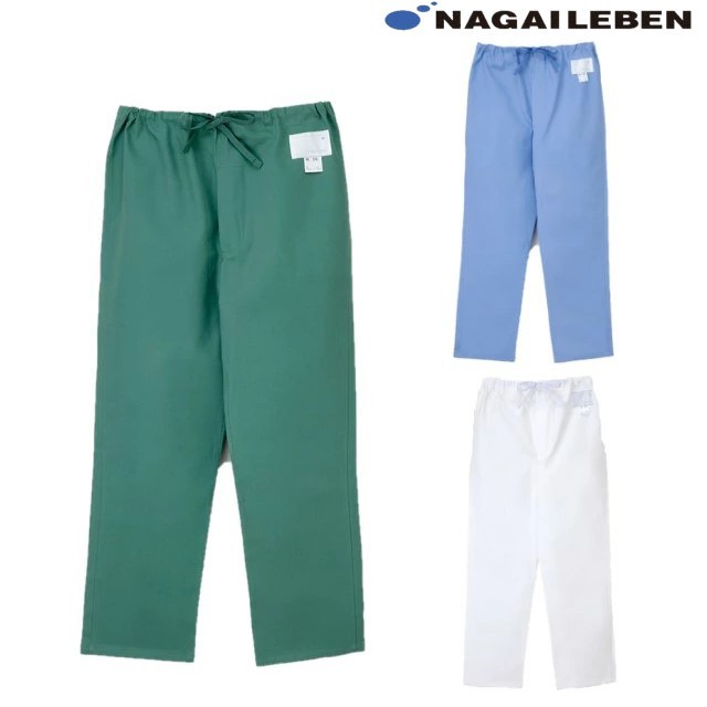 AD318 ナガイレーベン 手術着 パンツ 男性用 半袖 綿100 制電 吸水 NAGAILEBEN 医療用 ドクター 医師 医者 オペ着 手術衣 メンズ 男子 パンツ ズボン 白衣 ブルー グリーン