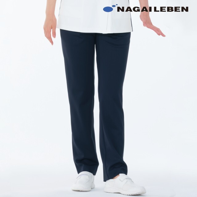 AY4233 ナガイレーベン ナースウェア パンツ 女性用 ストレート ウエストゴム  ポケット付き ストレッチ 接触冷感 形態安定素材 制菌加工 NAGAILEBEN 医療用 看護師 介護 レディース レディス 女子 ズボン スラックス ナースパンツ ネイビー 紺