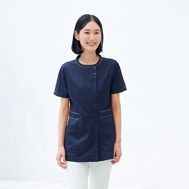 BD6112 ナガイレーベン ナースウェア ジャケット 女性用 半袖 PHSポケット ループ付き ペン差し 制菌加工 制電 吸水 防汚 NAGAILEBEN 医療用 看護師 介護 エステ クリニック レディース レディス チュニック 白衣 ネイビー 紺 ボルドー ブライトデイズ