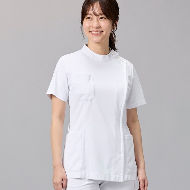 BR1076 オンワード ナースウェア ジャケット 女性用 制菌加工 制電 ストレッチ 透け防止 防汚 吸汗 速乾 二重ポケット ループ付き ONWARD ラフィーリア Raffiria 襟付き 医療用 看護師 レディース