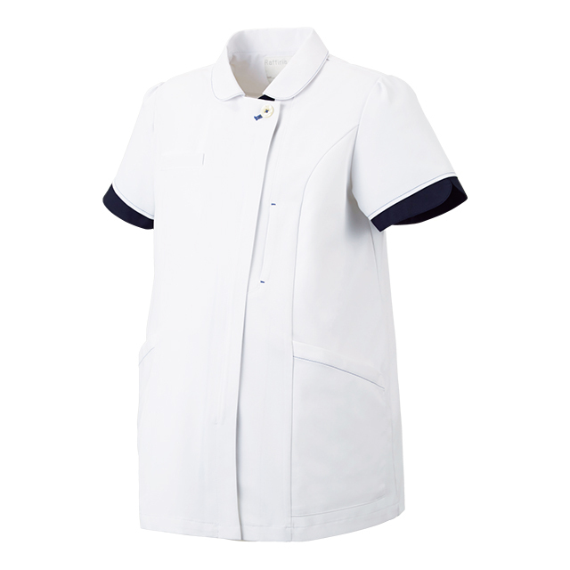 BR1126 オンワード マタニティ ナースウェア ジャケット 女性用 半袖 制菌加工 静電気帯電防止 ストレッチ 透け防止 吸水 速乾 形態安定 二重ポケット ONWARD ラフィーリア Raffiria 医療用 看護師 レディース レディス 上衣 チュニック 白衣 ホワイト 白 妊婦 プレママ