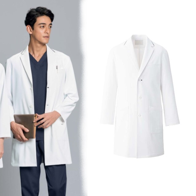 CO6009 オンワード 診察衣 シングルボタン 男性用 ショート丈 長袖 制菌加工 静電気帯電防止 ストレッチ 透け防止 吸水 速乾 形態安定性 二重ポケット ONWARD Raffiria ラフィーリア 医療用 ドクター 医者 医師 メンズ ドクターコート メンズコート 白衣 短め