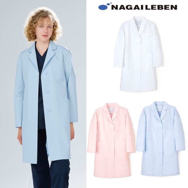 EM3035 ナガイレーベン 診察衣 シングルボタン 女性用 長袖 吸水効果 左胸ポケット 両腰ポケット 工業洗濯可 NAGAILEBEN 医療用 ドクター 医師 医者 女医 レディース レディス 医務衣 ドクターコート