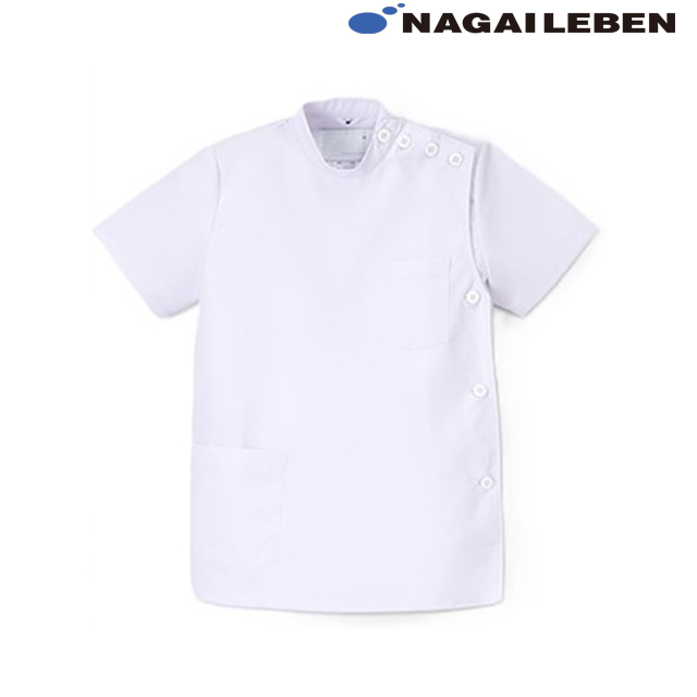 EP170 ナガイレーベン ナースウェア ケーシー ジャケット 半袖 女性用 吸水効果 ポケット付き NAGAILEBEN 医療用 看護師 薬剤師 レディース レディス 横掛 上衣 医務衣 白衣 ボタン留 
