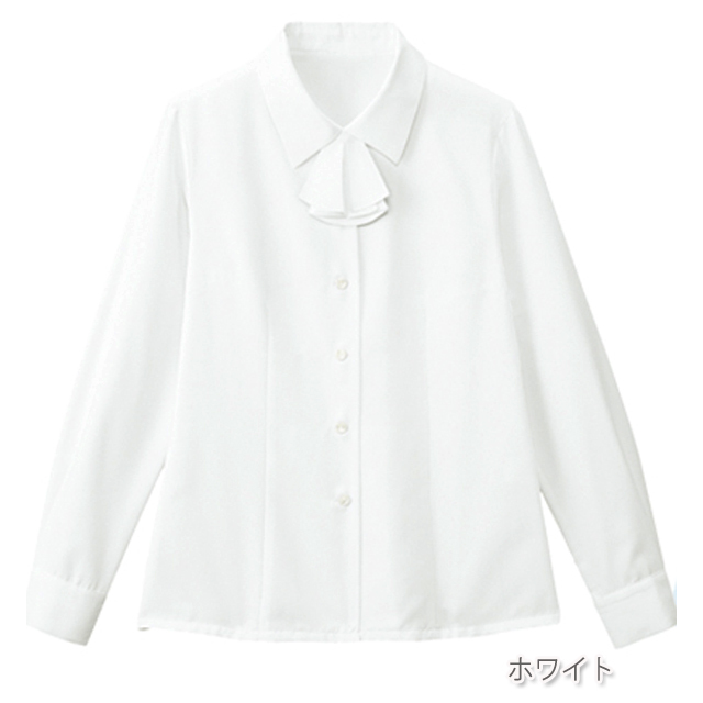 ブラウス シャツ 長袖 ホワイト 白 レディース 女性用 事務服 リボン 大きいサイズ 透け防止 NUOVO ヌーボ FB7546 刺繍 プリント FB7546 フォーク オフィスウェア ブラウス リボン付き 長袖 女性