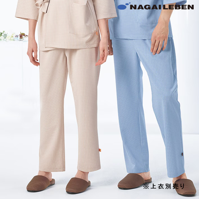 FG1513 ナガイレーベン 患者衣 パンツ 男女兼用 吸水効果 業務洗濯可 形態安定素材 NAGAILEBEN 医療用 病院 入院 検診 検査 パジャマ ズボン スラックス ユニセックス ブルー ベージュ