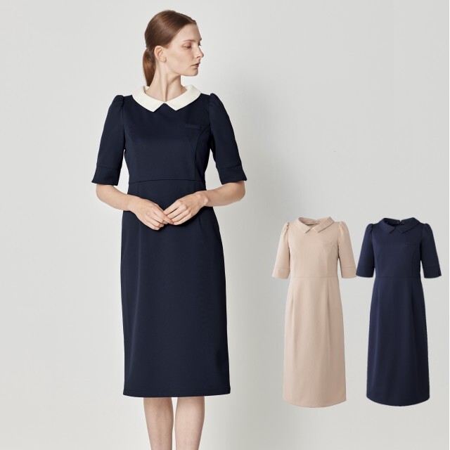 FR-0001 ナースウェア ワンピース 付け襟2色付き 女性用  フォロレゾン UNITE ユナイト チトセ 透け防止 制菌 制電 ストレッチ イージーケア 工業洗濯対応 医療用 白衣 ナース 看護師 受付 事務 エステ クリニック サロン 歯科 美容 小児科 婦人科 薬剤師 ネイビー ピンク