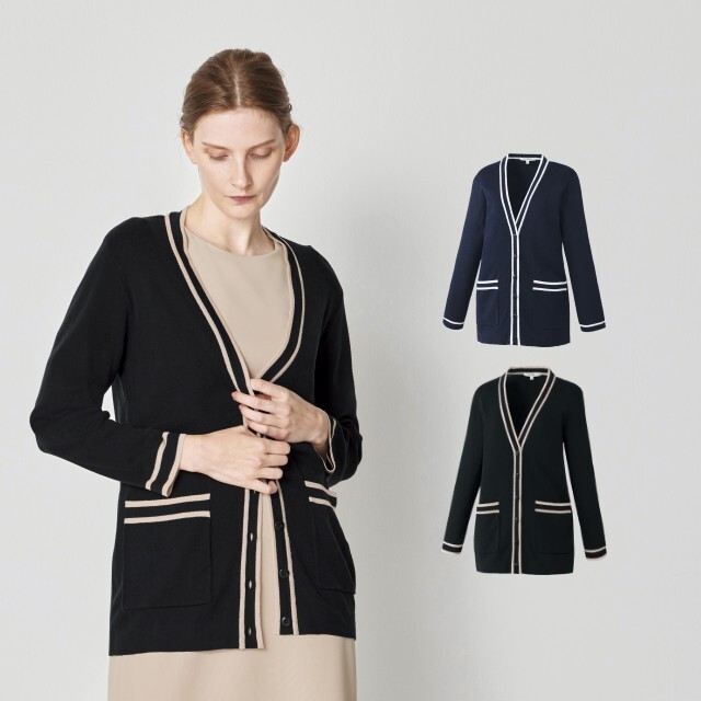 FR-0010 ナースウェアカーディガン 九分袖  Vネック 毛玉ができにくい アクリル フォロレゾン UNITE ユナイト チトセ 医療用 白衣 ナース 看護師 受付 事務 エステ クリニック サロン 歯科 美容 小児科 婦人科 薬剤師 ネイビー ブラック