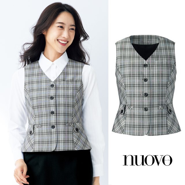 FV36084 フォーク ヌーヴォ オフィスウェア ベスト レディス 女性用 おうち洗濯 チェック nuovo FOLK 制服 事務服 受付 美容 クリニック サロン 病院 おもてなし
