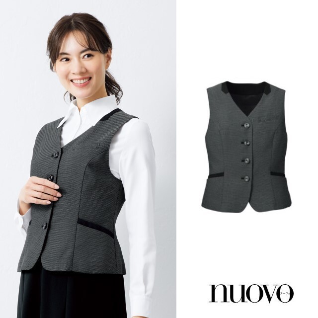 FV36391 フォーク ヌーヴォ オフィスウェア ベスト レディス 女性用 おうち洗濯 インク漏れ防止 名札ポケット nuovo FOLK 制服 事務服 受付 美容 クリニック サロン 病院 おもてなし