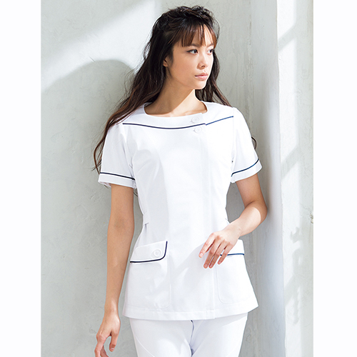 Hi8 フォーク ワコール ナースウェア ジャケット 女性用 半袖 透け防止 防汚 制電 吸汗 抗菌 防臭 Folk Wacoal Hiコレクション 医療用 看護師 エステ 歯科衛生士 レディース レディス 上衣 白衣 白衣ネット本店
