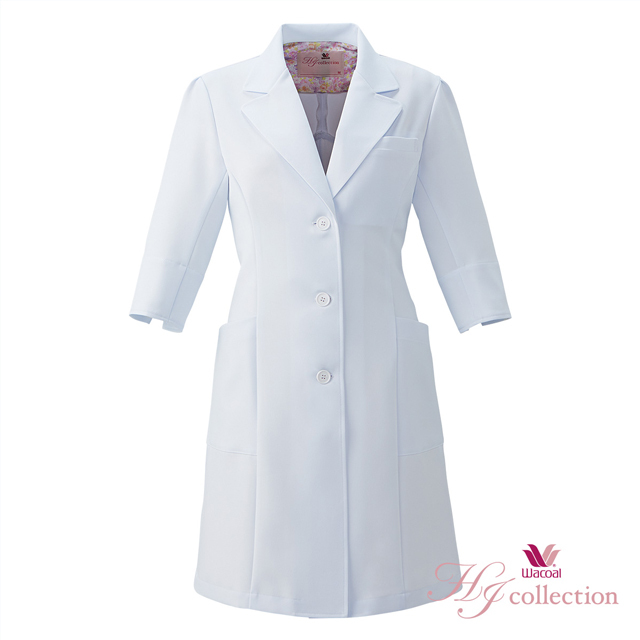 HI402 フォーク ワコール 診察衣 シングルボタン 女性用 五分袖 ハーフ