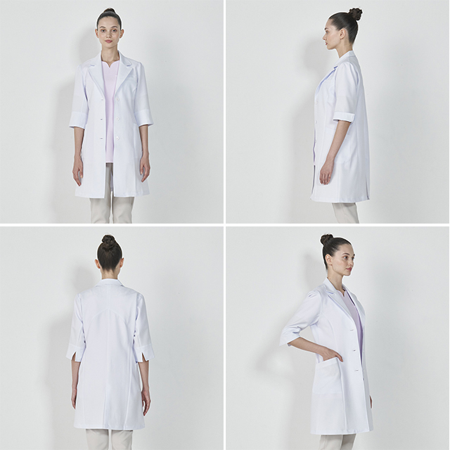 HI402 フォーク ワコール 診察衣 シングルボタン 女性用 五分袖 ハーフ