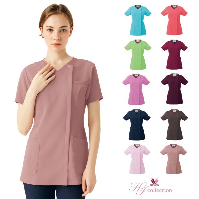 HI704 フォーク ワコール ナースウェア スクラブ 女性用 透け防止 防汚 制電 吸汗 FOLK wacoal HIコレクション 医療用 看護師 歯科衛生士 エステ レディース レディス 女子 上衣 ジップ チュニック ジャケット 白衣