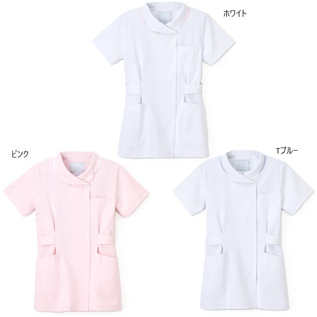 HO1932 ナガイレーベン ナースウェア ジャケット 女性用 半袖 襟付き 制菌加工 制電 吸水 防汚 透け防止 NAGAILEBEN 医療用 看護師 薬剤師 レディース レディス 女子 チュニック 上衣 白衣