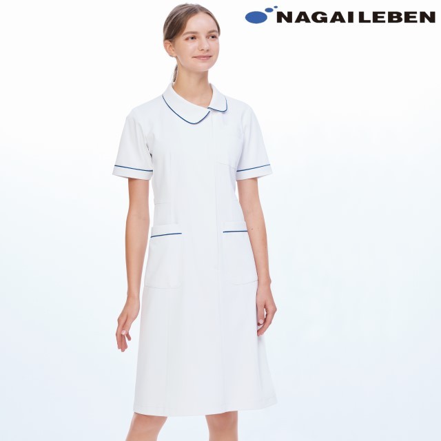 050 カゼン ナースワンピース 女性用 透け防止 ホワイト ブルー 医療用 看護師用 ナースウェア 工業洗濯可 制菌 吸汗 綿混 Kazen 看護衣 ナース服 レディース レディス 大きいサイズ 4l 白衣ネット本店
