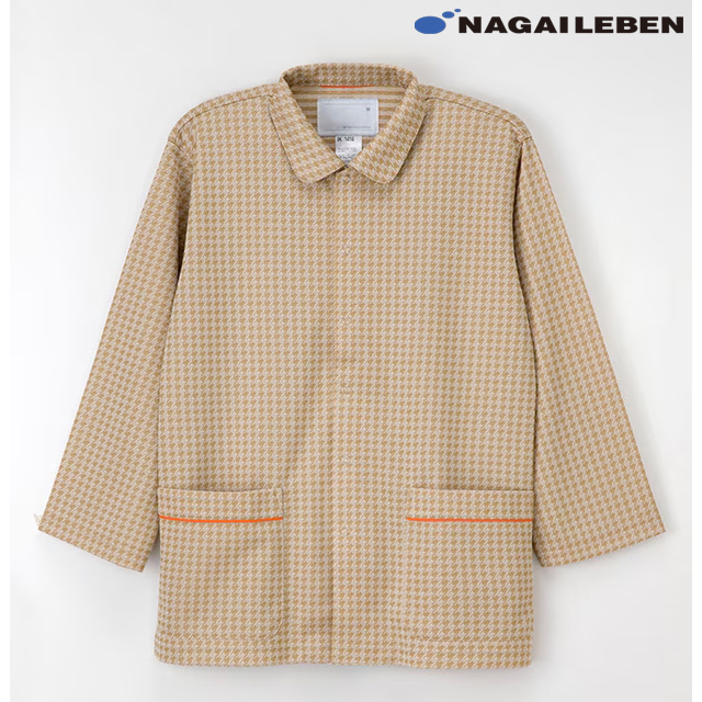 JK1416 ナガイレーベン 患者衣 パジャマ 上衣 長袖 男女兼用 制電 吸水 防汚 NAGAILEBEN 医療用 入院 院内着 ストレッチ 業務用洗濯可 形態安定素材 ユニセックス 寝巻 ベージュ