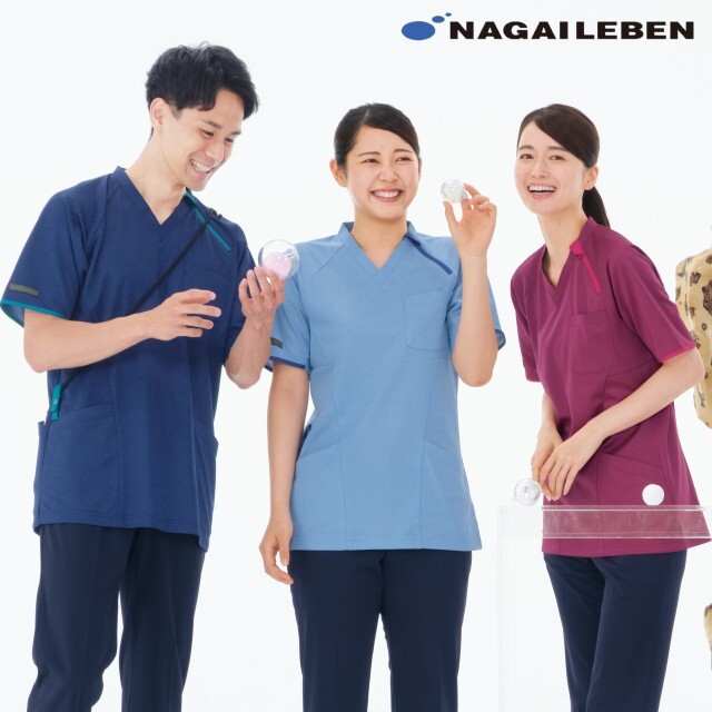 JM3107 ナガイレーベン 介護ウェア ニットシャツ 男女兼用 制電 吸水 防汚 ポケット NAGAILEBEN 医療用 看護師 ナースウェア ユニセックス スクラブ ジャケット 白衣 上衣 医務衣 ネイビー 紺 赤