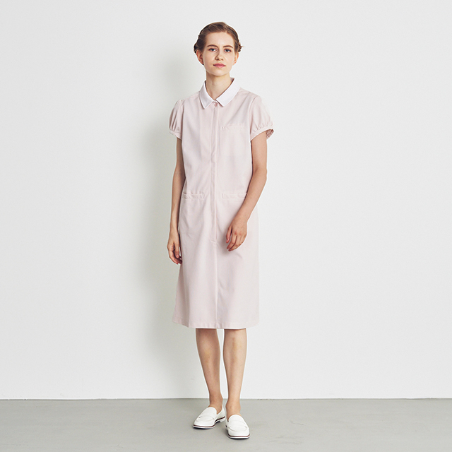 JS1001 ジルスチュアート クレリックワンピース ナースウェア 女性用 半袖 JILLSTUART 医療用 看護師 女子 レディース レディス 白衣  ナース服 ナースワンピ 襟付き パフスリーブ