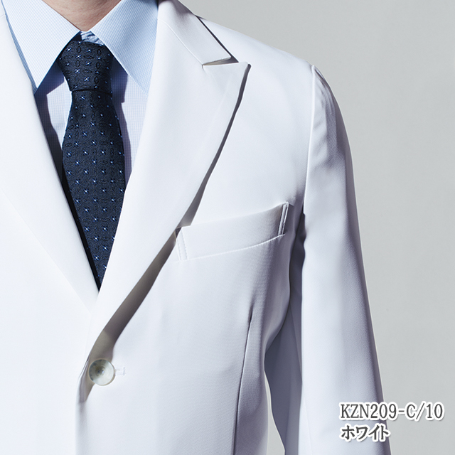 KZN209 カゼン 診察衣 シングルボタン 男性用 長袖 制菌加工