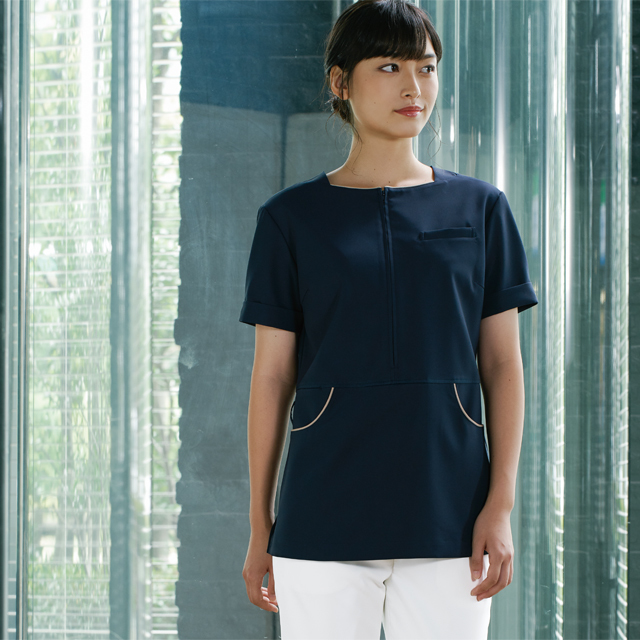 KZN312 カゼン ナースウェア ジャケット 女性用 半袖 工業洗濯可