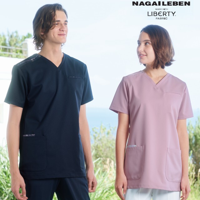 LBC4347 LIBERTY リバティプリント スクラブ 男女兼用 ナガイレーベン ドクターウェア ナースウェア  軽量 ストレッチ 接触冷感 制菌加工 制電 吸水 防汚 NAGAILEBEN 医療用 医師 看護師 上衣 医務衣 白衣 病院 クリニック