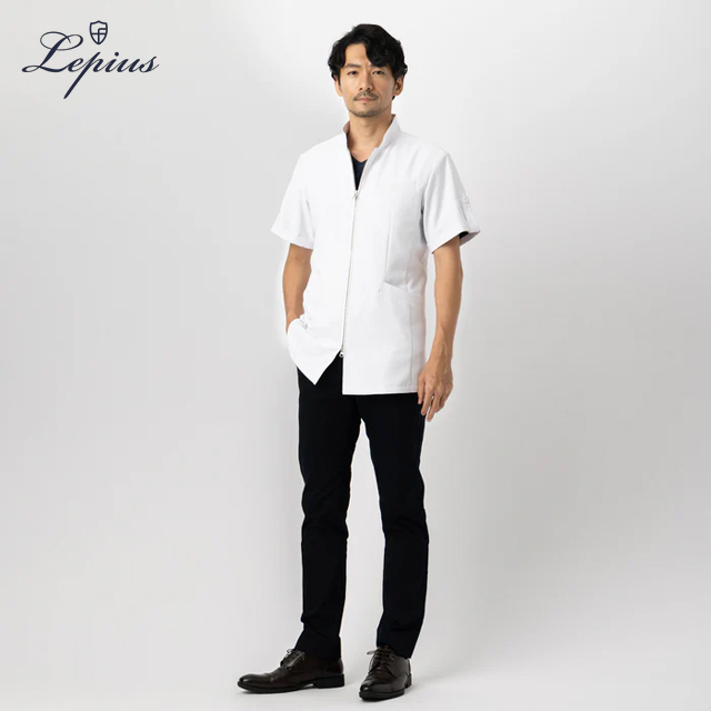 mdc032 lepius メンズ白衣 スタンドカラー ジップアップ 半袖