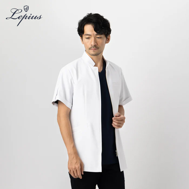 mdc032 lepius メンズ白衣 スタンドカラー ジップアップ 半袖