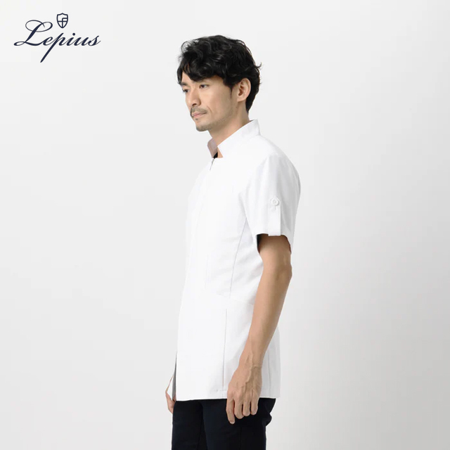 mdc032 lepius メンズ白衣 スタンドカラー ジップアップ 半袖