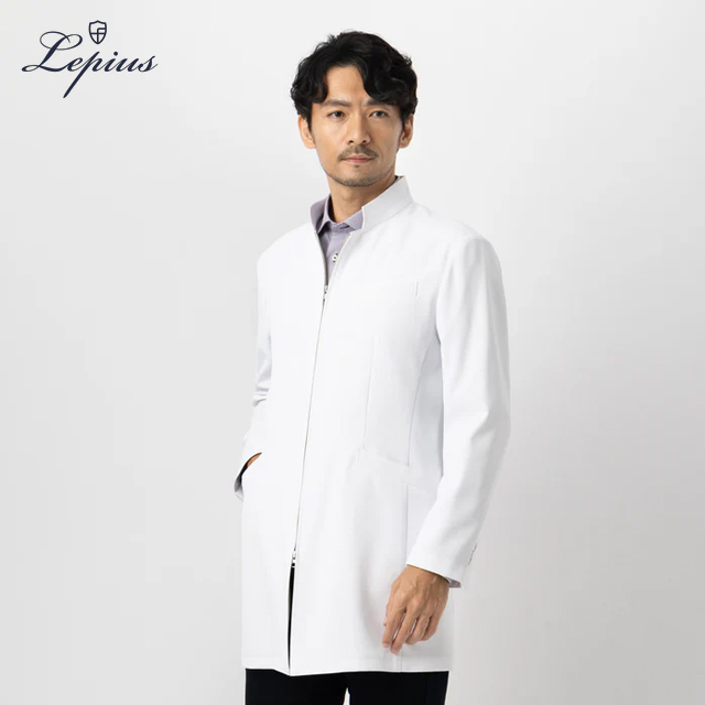 mdc033 lepius ドクターコート メンズ 診察衣 長袖 ショート丈 ジップアップ シワになりにくい シングルボタン 男性用 制菌 吸湿 速乾 制電 レピウス 医療用 医師 ドクター 薬剤師 教師 薬局 医者