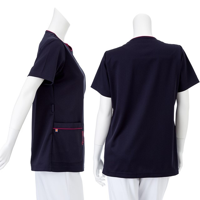 ふぐ レディススクラブジャケット半袖(衿付)[KAZEN製品] KZN703｜THS-白衣