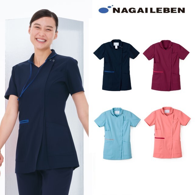ML1142 ナガイレーベン ナースウェア ジャケット 女性用 半袖 PHSポケット ストレッチ 制電 吸水 防汚 業務用洗濯可 形態安定素材 NAGAILEBEN 医療用 看護師 介護 レディース レディス 女子 上衣