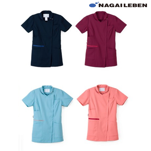 ML1142 ナガイレーベン ナースウェア ジャケット 女性用 半袖 PHSポケット ストレッチ 制電 吸水 防汚 業務用洗濯可 形態安定素材 NAGAILEBEN 医療用 看護師 介護 レディース レディス 女子 上衣
