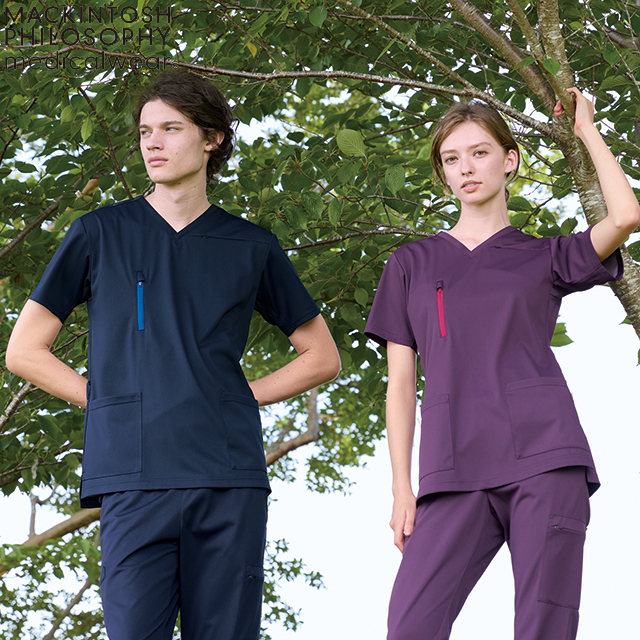 MPA3932 マッキントッシュフィロソフィー 男女兼用スクラブ MACKINTOSH PHILOSOPHY ユニセックススクラブ 白衣 看護師 メディカルジャケット 制菌加工 制電 ストレッチ 通気性 しわになりにくい 吸水 防汚
