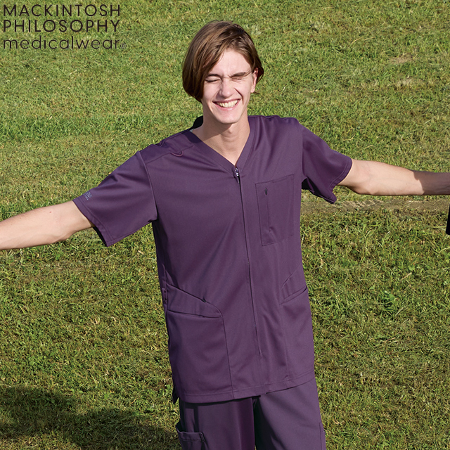 MPA3942 マッキントッシュフィロソフィー 男女兼用スクラブ MACKINTOSH PHILOSOPHY ユニセックススクラブ 白衣 看護師 メディカルジャケット 制菌加工 制電 ストレッチ 通気性 しわになりにくい 吸水 防汚