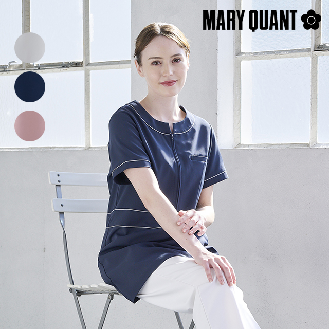 マリークワント MARY QUANT 前開きチュニック白衣 スカーフ付き UVカット 介護スタッフ 訪問介護 訪問看護 看護師 ナース ナースウェア 介護 ケアスタッフ 保育スタッフ 病院 医院 クリニック 介護施設 保育施設 ユニセックス メディカルウェア