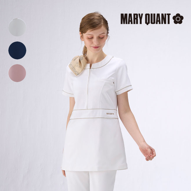 マリークワント MARY QUANT 前開きチュニック白衣 スカーフ付き UVカット 介護スタッフ 訪問介護 訪問看護 看護師 ナース ナースウェア 介護 ケアスタッフ 保育スタッフ 病院 医院 クリニック 介護施設 保育施設 ユニセックス メディカルウェア