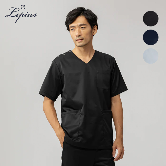 msc006 lepius スクラブ白衣 メンズ 半袖 ストレッチ素材 男性用 レピウス 医療用 医師 ドクター 薬剤師 教師 薬局 医者
