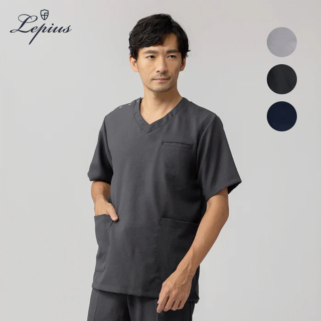 msc007 lepius スクラブ白衣 メンズ 半袖 ストレッチ イージーケア 男性用 レピウス 制電  医療用 医師 ドクター 薬剤師 教師 薬局 医者