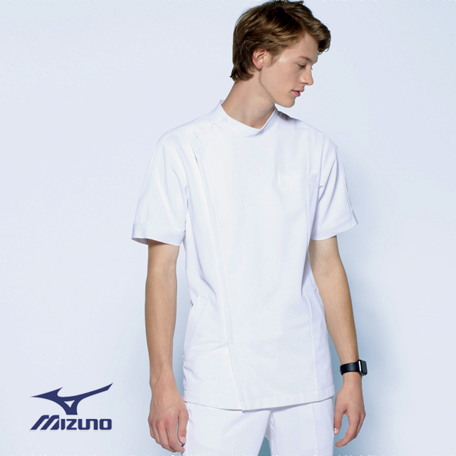 MZ-0069 チトセ ミズノ ナースウェア ケーシー ジャケット 男性用 半袖 動きやすい ポケット 透け防止 吸汗速乾 制電 制菌 CHITOSE MIZUNO 医療用 看護師 歯医者 歯科医 メンズ 男子 横掛け