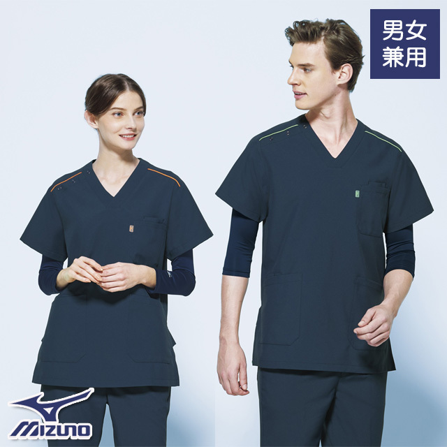 MZ-0230 チトセ ミズノ ドクターウェア スクラブ 男女兼用 半袖 制菌 工業洗濯 制電 透け防止 動きやすい 軽い CHITOSE MIZUNO 医療用 医師 看護師 介護 ユニセックス 白衣 3L 4L 5L