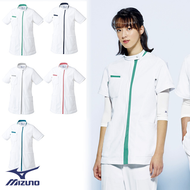 MZ-0233 チトセ ミズノ ドクターウェア ケーシージャケット 女性用 半袖 制菌 制電 透け防止 ストレッチ イージーケア 工業洗濯 CHITOSE MIZUNO 医療用 医師 ドクター 看護師 ナース レディス レディース 女子 白衣