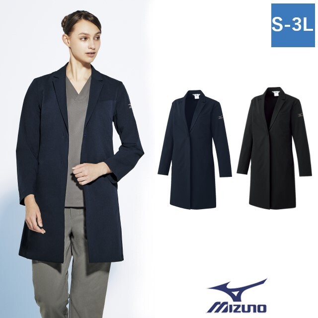 MZ-0307 チトセ ミズノ ドクターコート 診察衣 白衣 女性用 長袖 めちゃ軽 軽い ストレッチ 制電 制菌 隠しスナップ ネイビー ブラック CHITOSE MIZUNO 医療用 ドクターウェア 医師 看護師 介護 薬剤師 リハビリ 歯科 整形 学校 研究機関 大学 レディース レディス