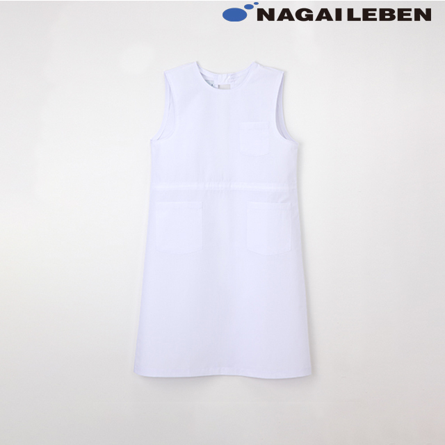 NP175 ナガイレーベン ナースウェア エプロン 女性用 両腰ポケット 吸水効果 NAGAILEBEN 医療用 看護師 介護 ケアガウン 袖なし 予防衣 予防着 レディース レディス 女子 ホワイト