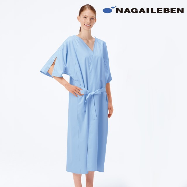 PC366 ナガイレーベン 検診衣 術前術後衣 男女兼用 吸汗 業務用洗濯可 形態安定 制菌加工 NAGAILEBEN 医療用 病院 クリニック ユニセックス 検診衣 患者衣 袖開閉 肩開閉 ブルー