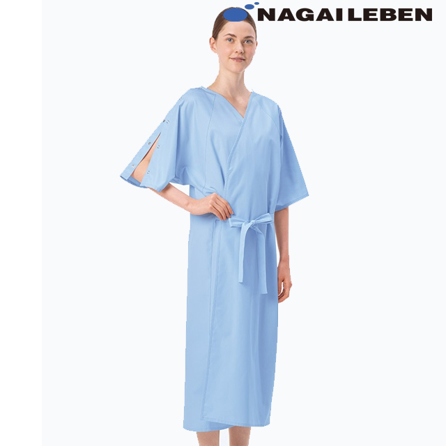 PC366 ナガイレーベン 検診衣 術前術後衣 男女兼用 吸汗 業務用洗濯可 形態安定 制菌加工 NAGAILEBEN 医療用 病院 クリニック ユニセックス 検診衣 患者衣 袖開閉 肩開閉 ブルー
