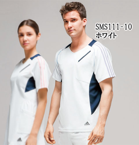 SMS111 adidas アディダス スクラブ（男女兼用）(KAZEN）[白衣 ドクター 医師 ナースウェア 看護師 介護 男性用　女性用　病院 医院 ホワイト サックス グレー　ネイビー]